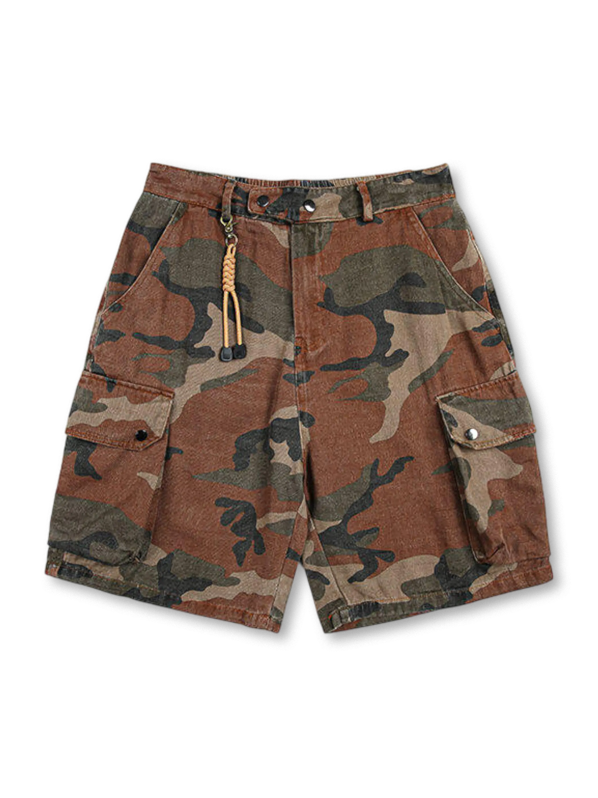 ヴィンテージカモ柄と多ポケットが特徴のミリタリーワークショーツ