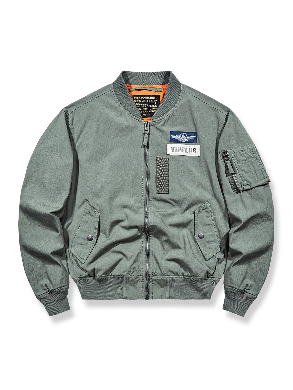 リブ編み袖口とウエストバンド付きのミリタリーMA-1パイロットジャケット