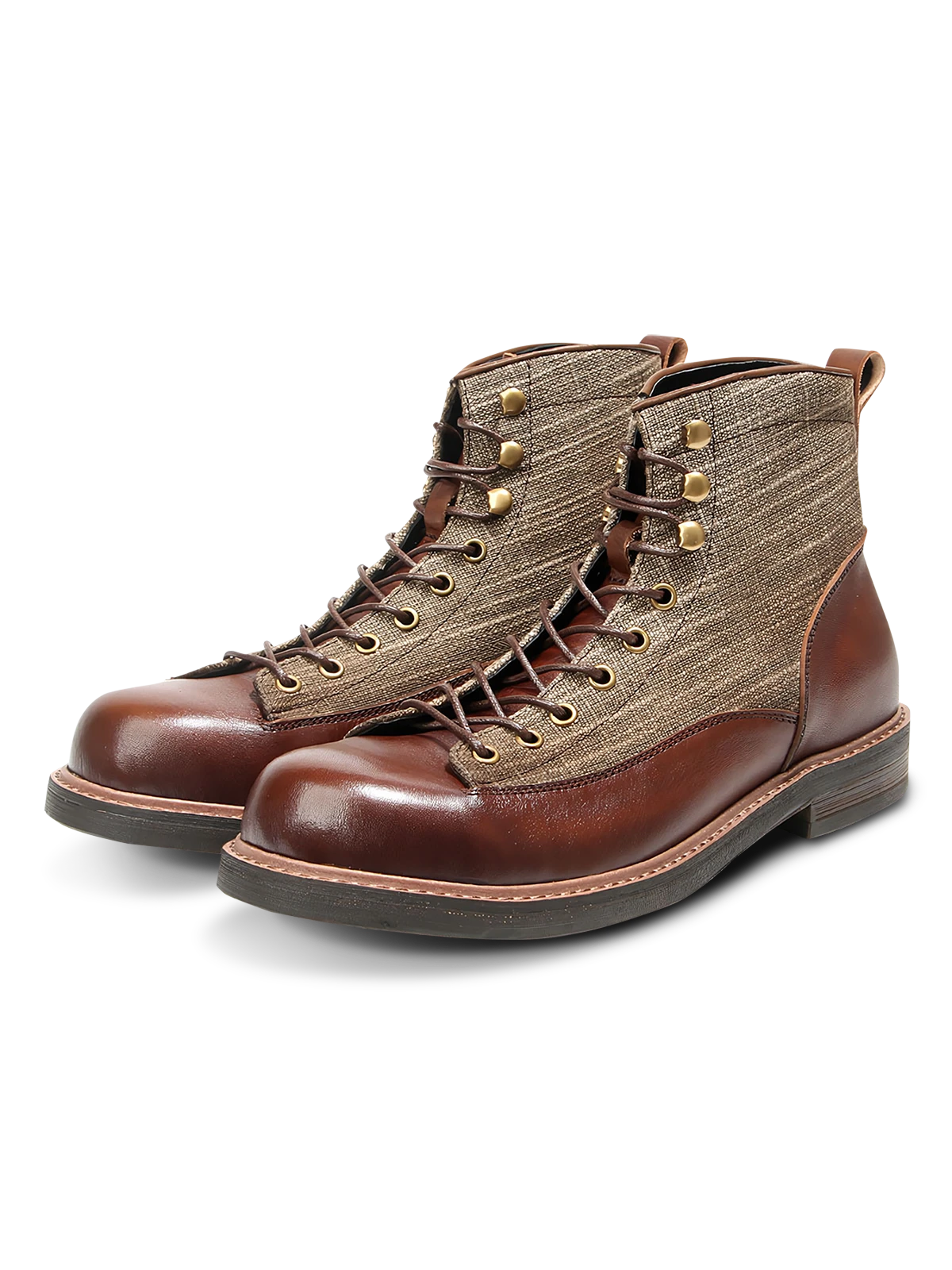 牛革とキャンバスのコンビによるハイカットブーツ