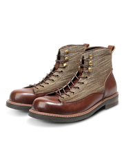 牛革とキャンバスのコンビによるハイカットブーツ