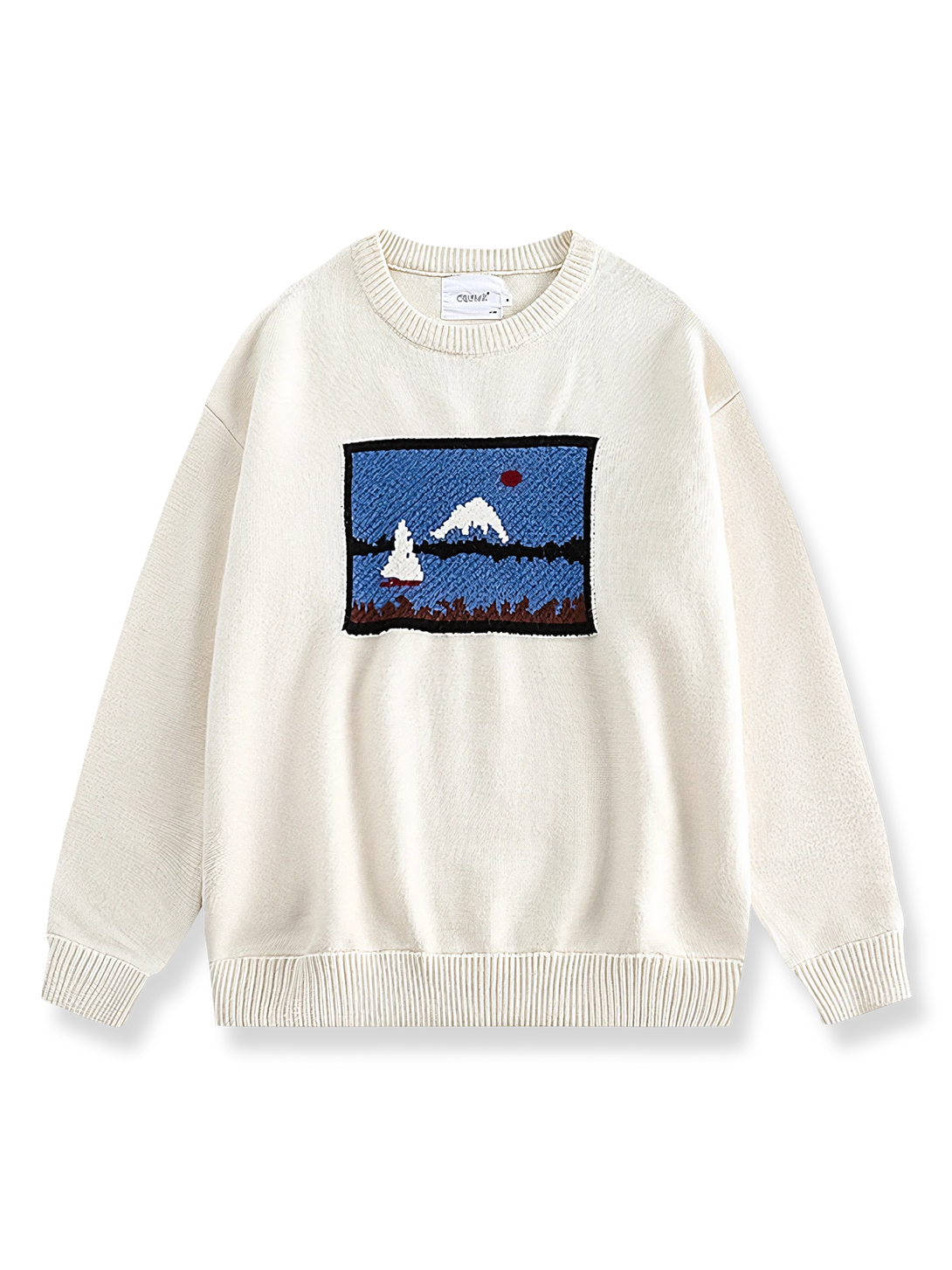 富士山柄ジャカードクルーネックセーター