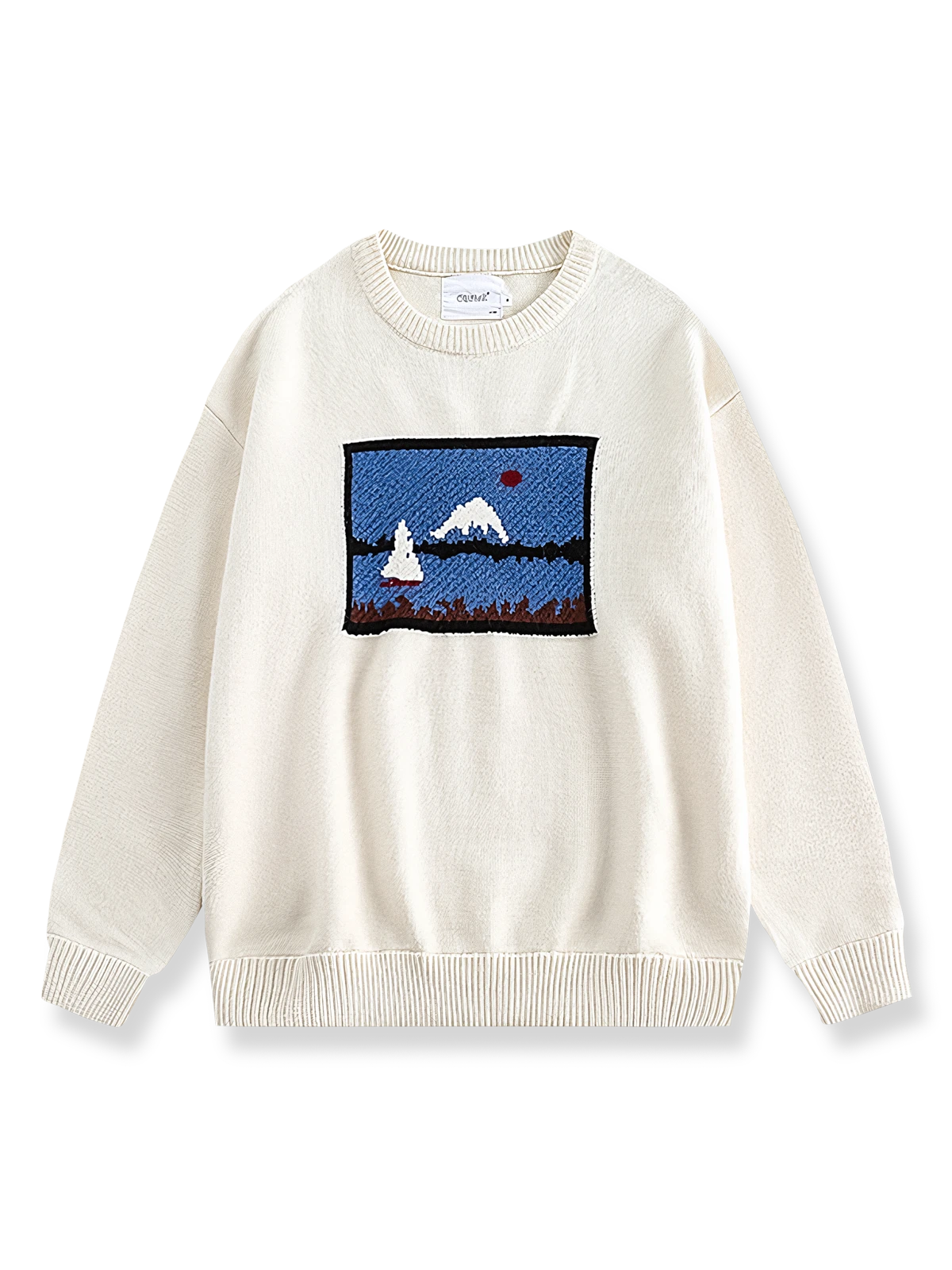 富士山柄ジャカードクルーネックセーター