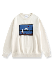 富士山柄ジャカードクルーネックセーター