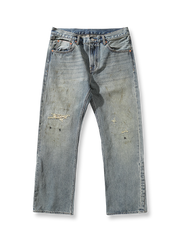 泥染めとユーズド加工が映えるデニムフレアパンツ