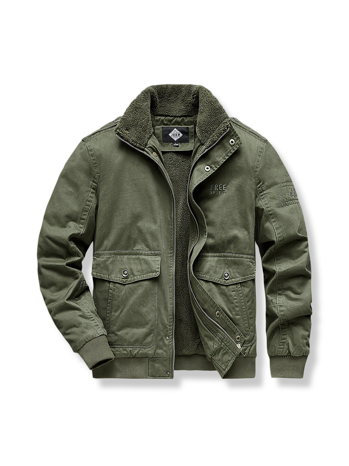 多機能ポケット付きフリース裏地のオーバーサイズジャケット