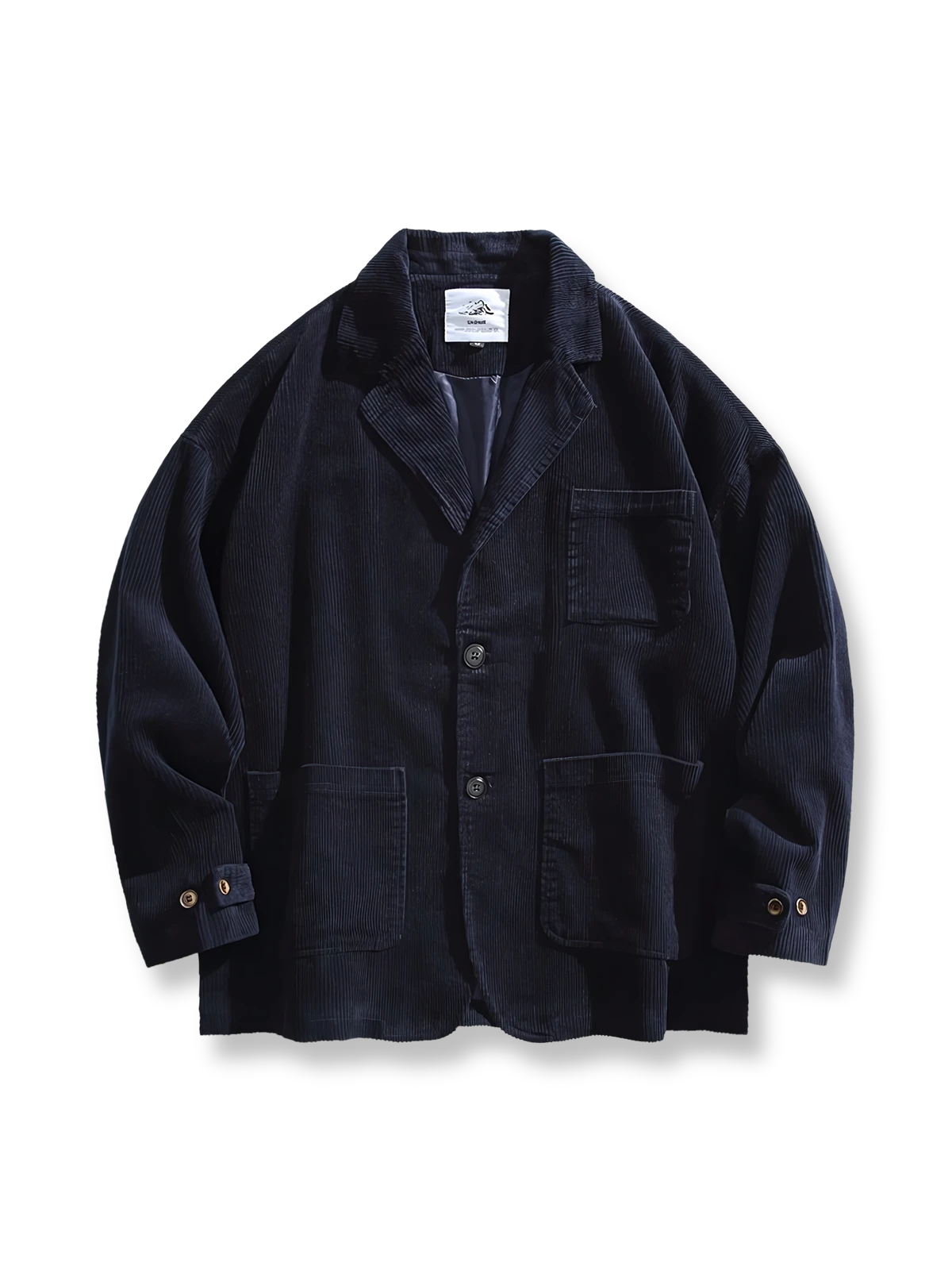 100%コットンの多ポケットコーデュロイスーツ。クラシックラペルと2つボタン、2色展開。