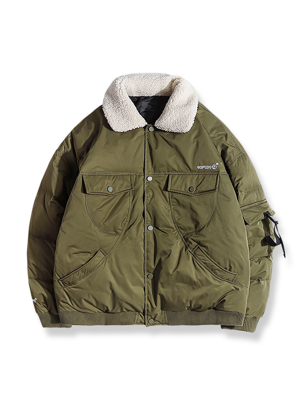 マルチポケットとフリース襟付き中綿ジャケット