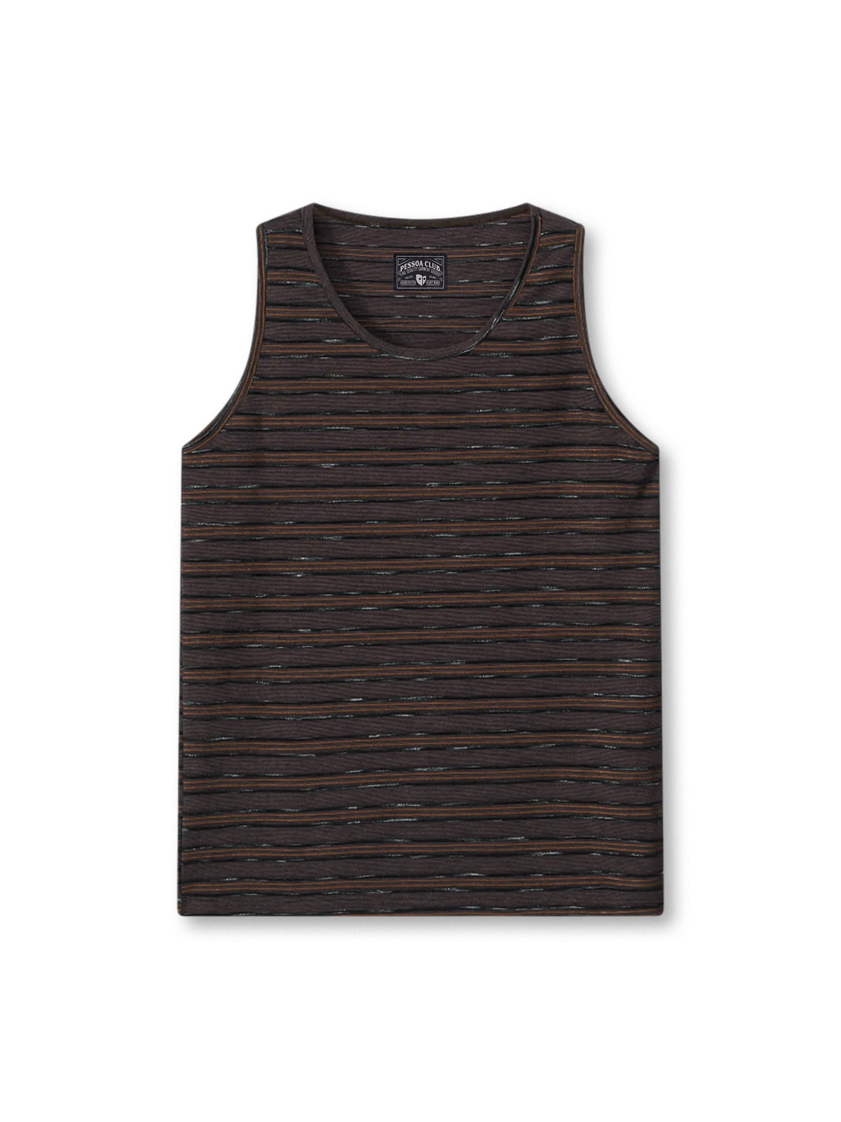 多色ストライプが奥行きを演出するクルーネックノースリーブベスト