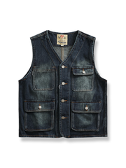 ヴィンテージ感のある多ポケットデニムベスト