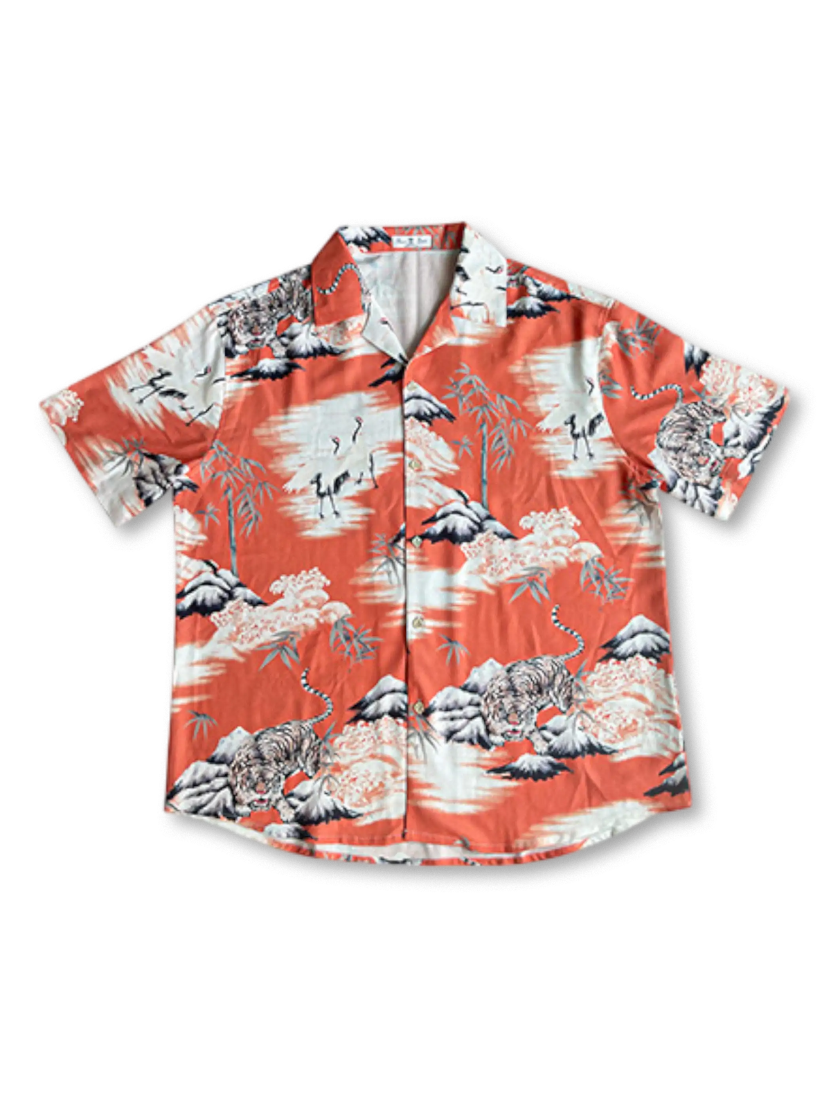 鮮やかな山林と動植物柄が特徴のレトロキューバカラー半袖シャツ