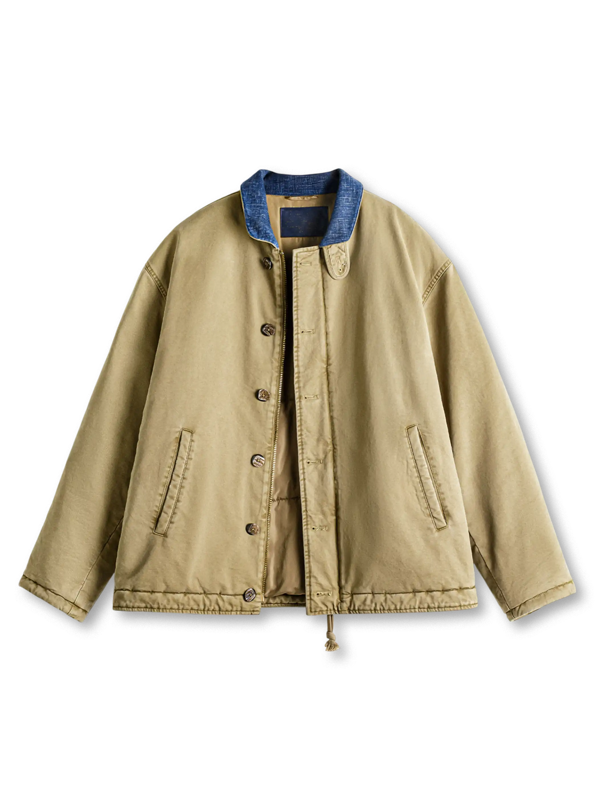 N-1デッキジャケット スタンドカラー 藍染襟 コットン厚手 ミリタリーアウター 冬 防風 保温 ヴィンテージスタイル