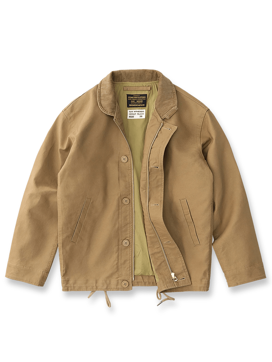 厚手コットンサテンとコーデュロイカラーが特徴のN1デッキワークジャケット。