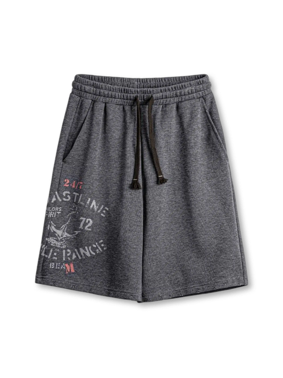 船の錨刺繍とヴィンテージ加工が特徴の航海柄ショートパンツ