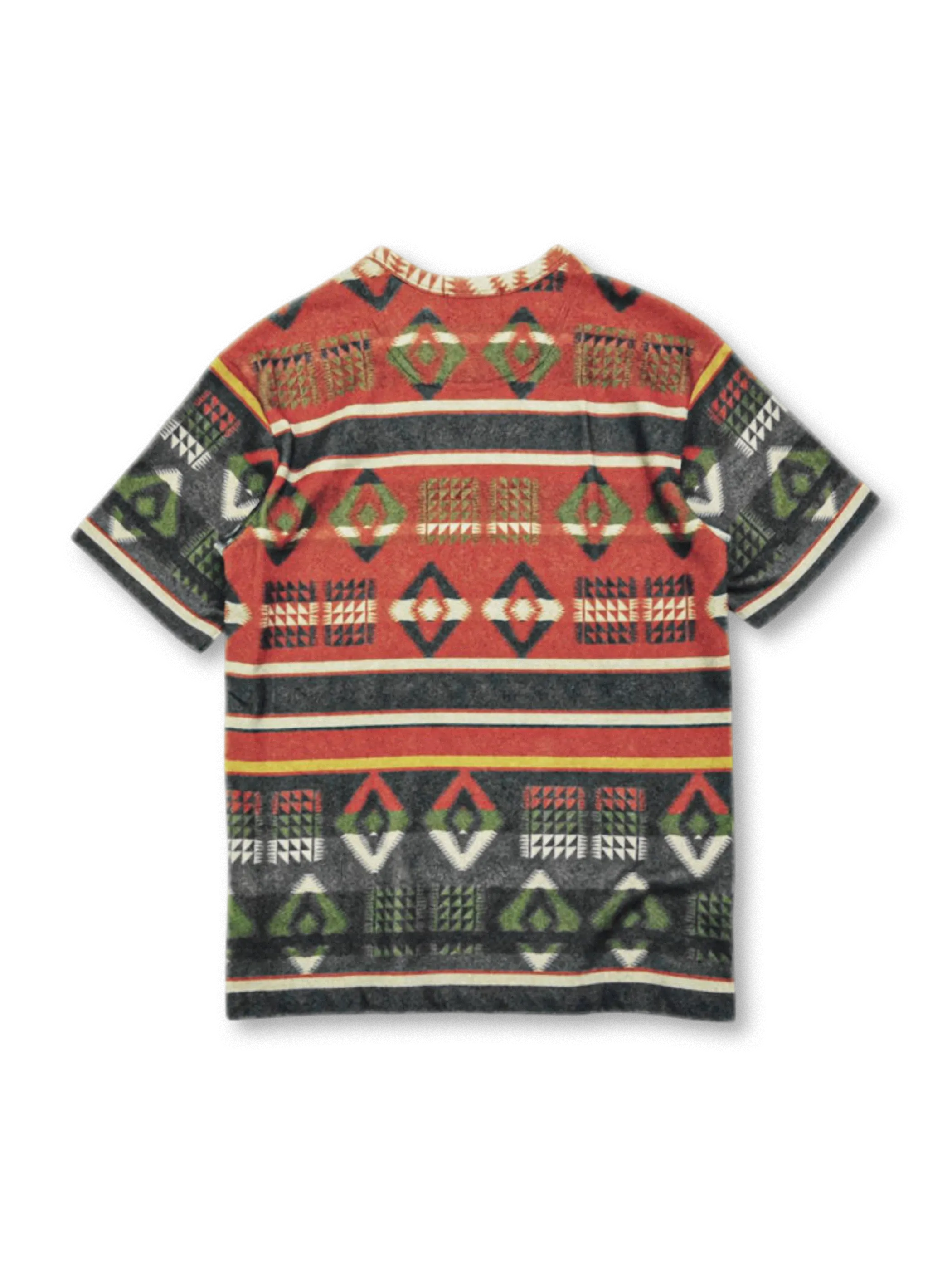 ナバホブランケットテリーTシャツの全身ビュー、幾何学パターンと厚手テリー素材を強調。