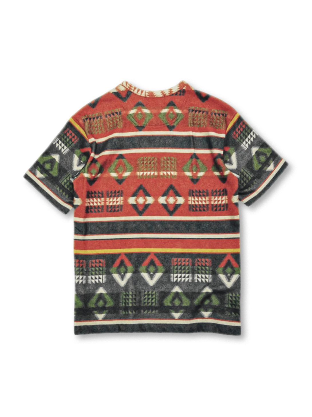 ナバホブランケットテリーTシャツの全身ビュー、幾何学パターンと厚手テリー素材を強調。