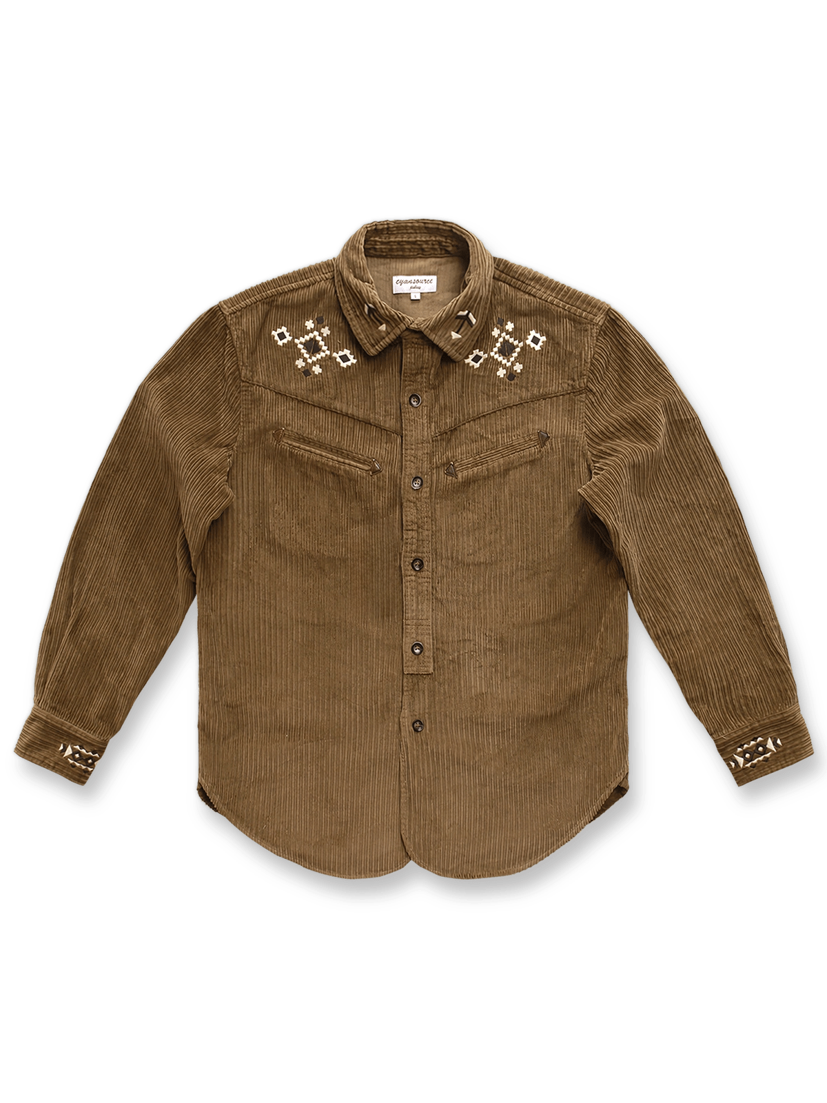 厚手コーデュロイ素材にNavajoスタイルの立体刺繍を施したヴィンテージ風シャツ。