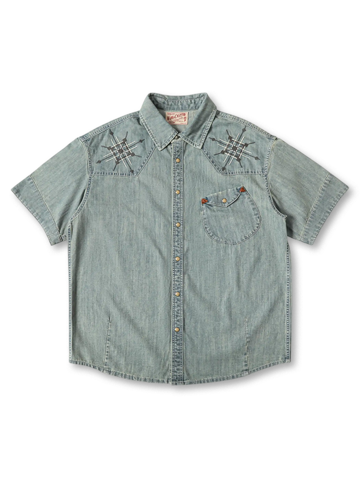 19世紀西部襟デザインを踏襲したナバホ刺繍入りデニムウエスタンシャツ