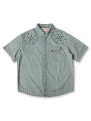 19世紀西部襟デザインを踏襲したナバホ刺繍入りデニムウエスタンシャツ