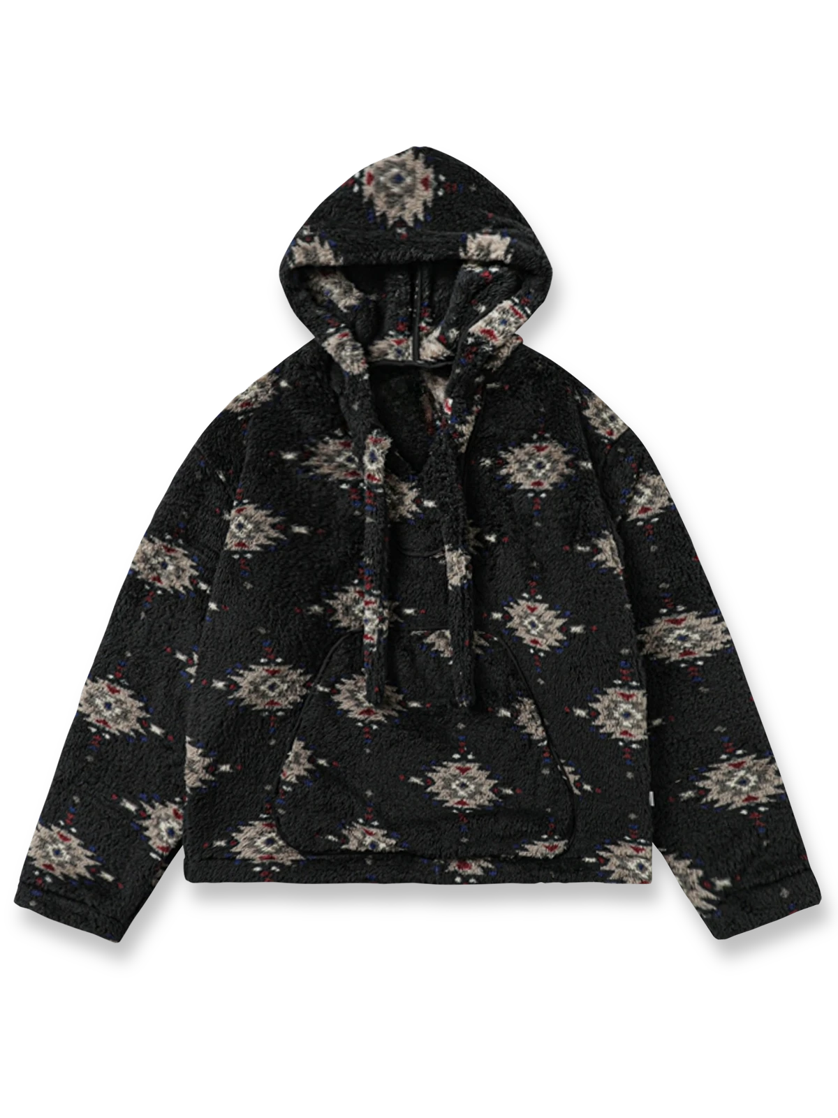 伝統的なナバホ柄を施した暖かいラムファー素材のゆったりワイドシルエットパーカー