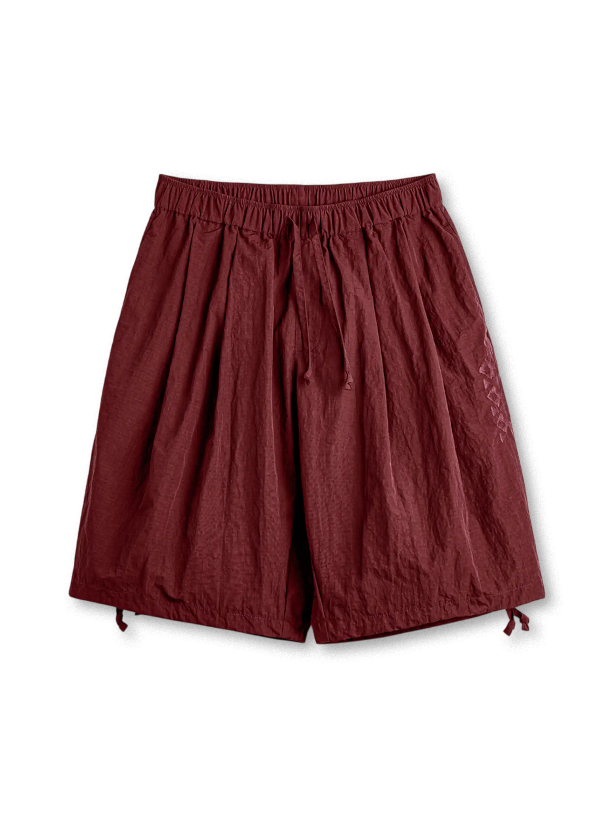 ナバホ刺繍が映える深海ブルーのドローストリングショーツ