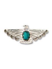 ナバホ族の戦鷲モチーフと天然ターコイズが映えるヴィンテージ加工済み白銅ペンダント