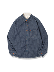 アメリカ海軍CPOシャツを基に錨マークボタン付き、厚手コットン生地のゆったりデニムシャツ