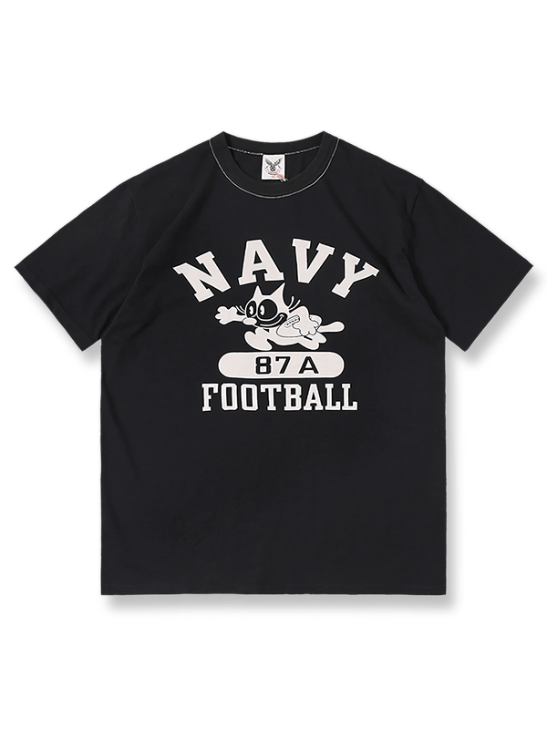 Navy地にFelix the Catと“NAVY 87A FOOTBALL”がプリントされた半袖Tシャツ