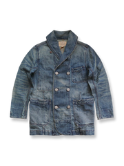 海軍風大襟ダブルブレストトレンチコート、セルビッチデニム使用