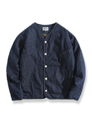 パディング入りノーカラーのデニムジャケット 　