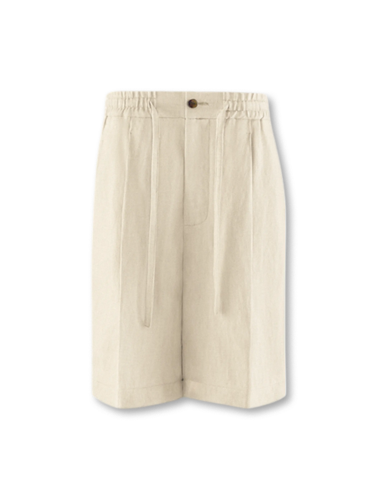 ヘビーウェイトノルマンディーリネンとセンタープレスが特徴の単プリーツショーツ