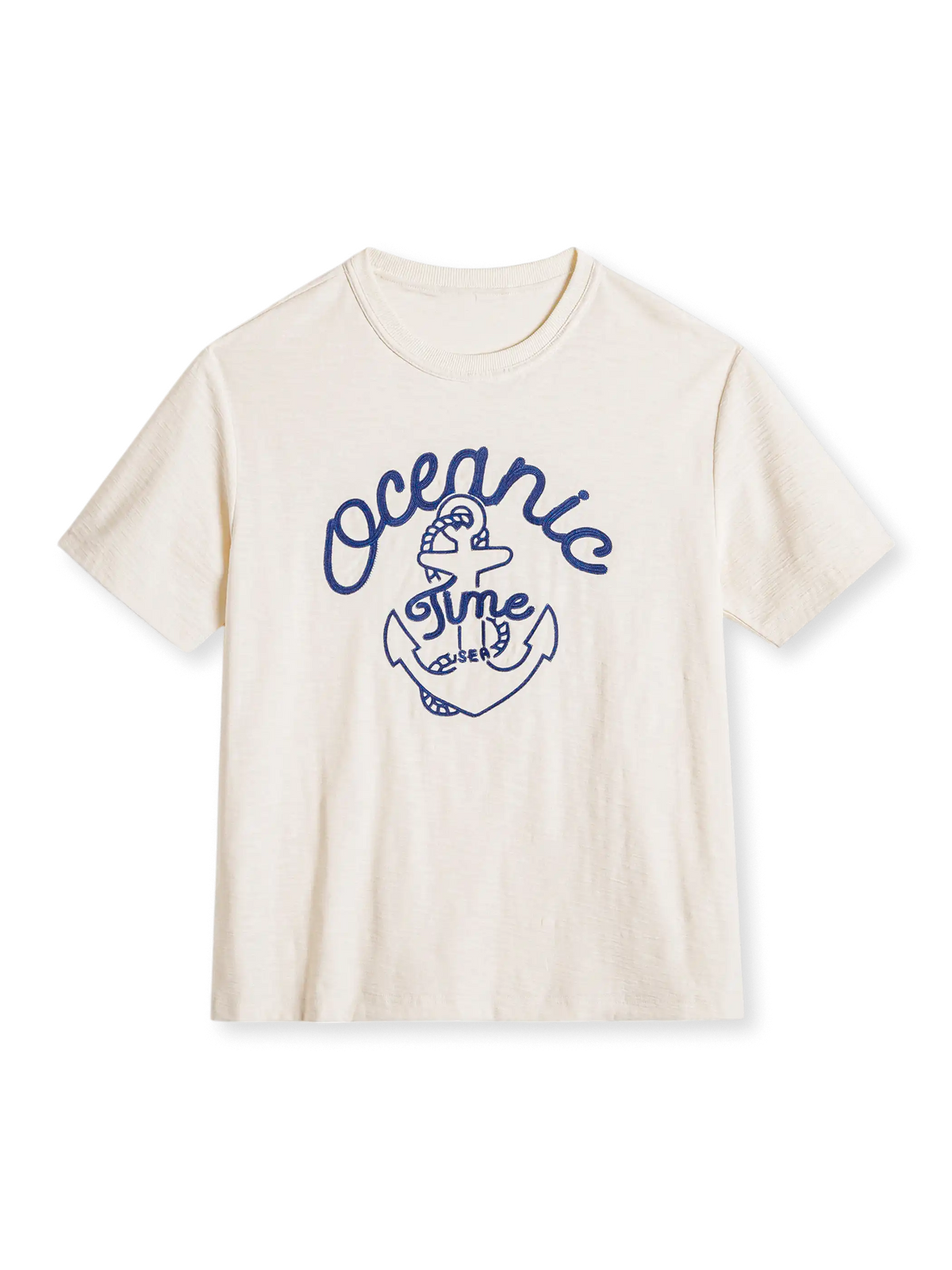 船錨のチェーン刺繍が印象的な、透湿性に優れた240g重厚生地のマリンスタイルTシャツ