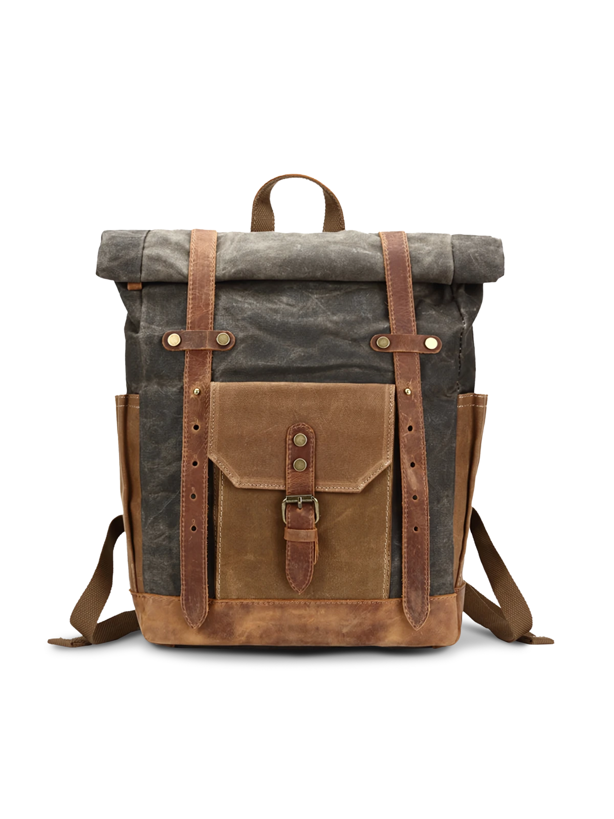 オイルワックスキャンバスと牛革を組み合わせた防水加工リュックサック。