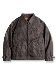 スティールグレーとディープブルーのツートンカラー、カスタムブロンズジッパー、オイルドワックス加工を施した第4世代オイルドジャケット。