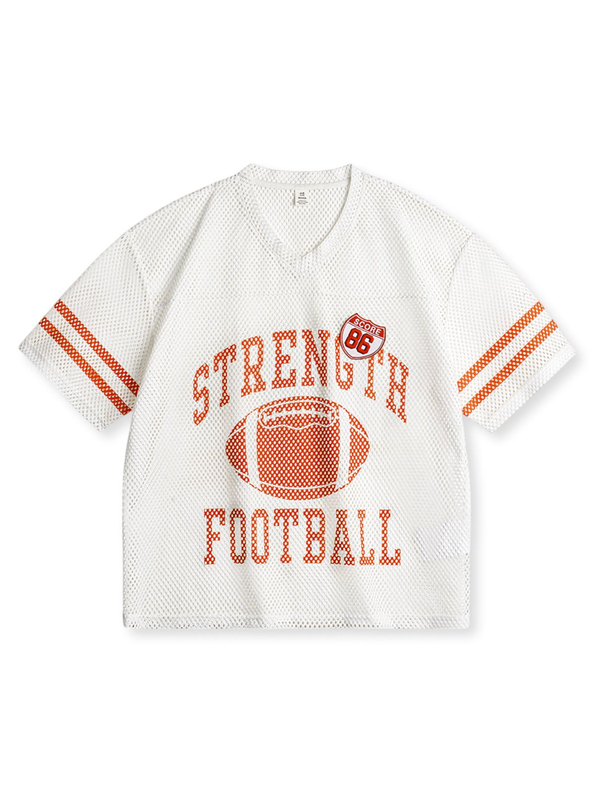 アメリカンフットボールモチーフのロゴとメッシュ素材が特徴のオリーブグリッドフットボールTシャツ