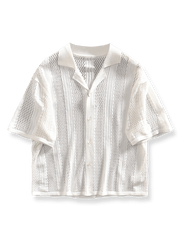 透かし編みとオープンカラーが魅力のテクノロジーファイバーカーディガン