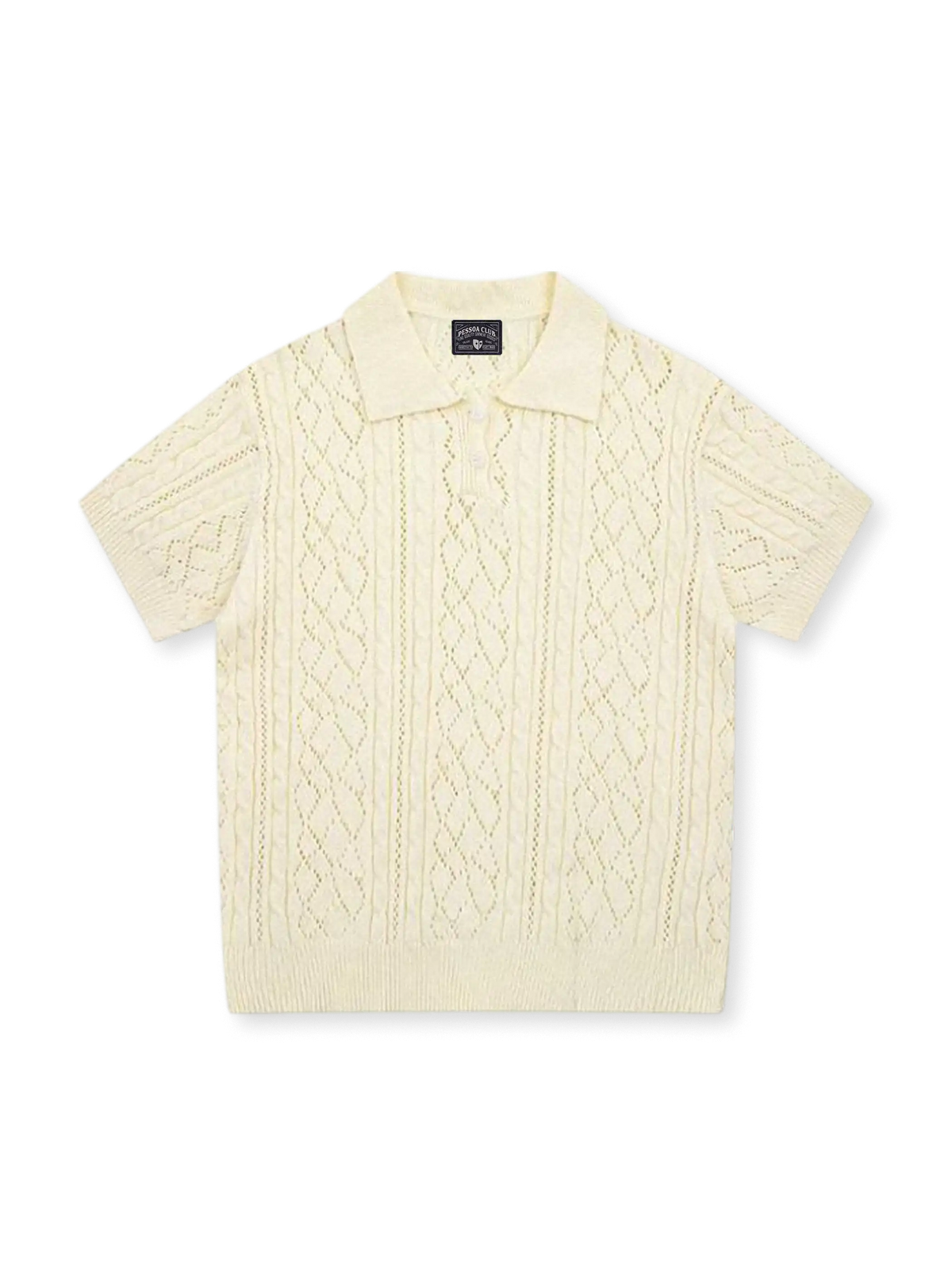 透かし柄提花ショートスリーブニットポロ正面画像