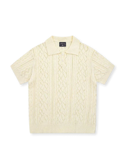 透かし柄提花ショートスリーブニットポロ正面画像