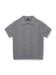 透かし柄提花ショートスリーブニットポロ