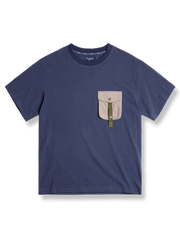 カラーブロックデザインのアウトドア風ポケット付きTシャツ