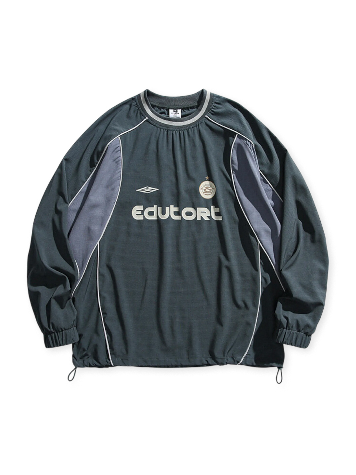 カラーブロックデザインと配色切替えが特徴のアウトドア向け速乾吸湿性ポリエステル製スポーツライディングスウェット。