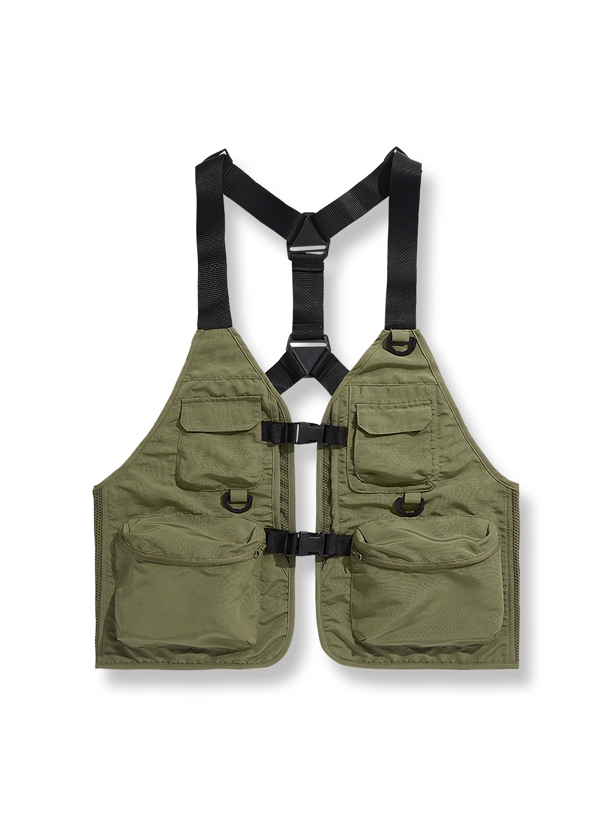 高密度ポリエステル素材のアウトドアワークベスト。豊富なポケットと調節可能なストラップで機能性を追求したデザイン。