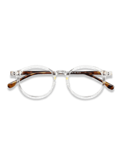 オーバルクリアフレームとべっ甲柄テンプルのブルーライトカットメガネ