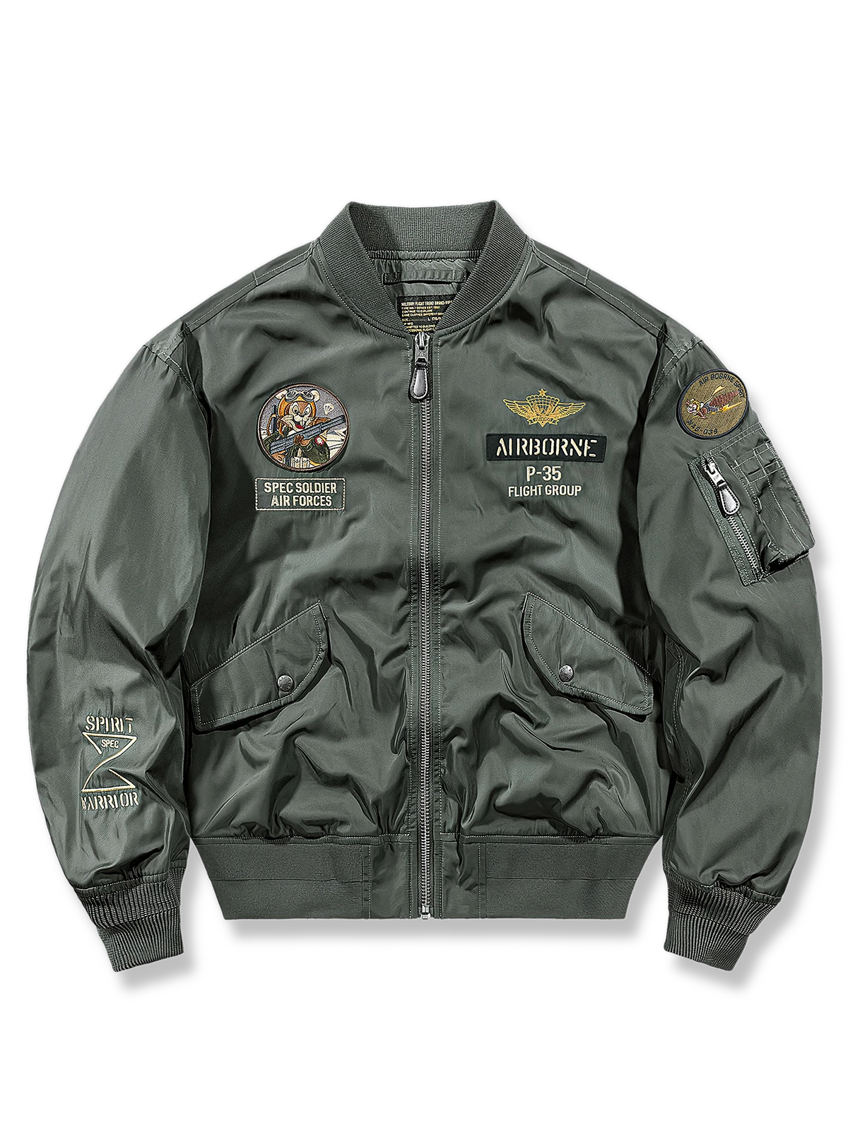 リブ襟・袖口・裾とアームポケットが特徴のP-35 MA-1レザーフライトジャケット