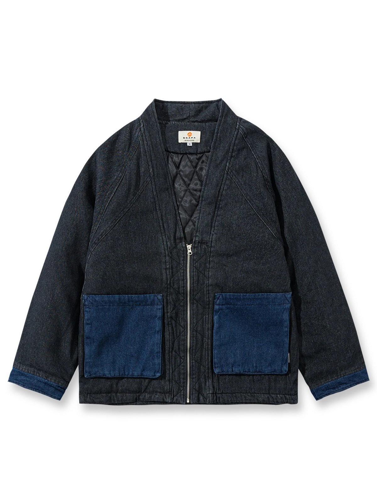 デニム素材を使用した中綿入りの厚手はんてんジャケット