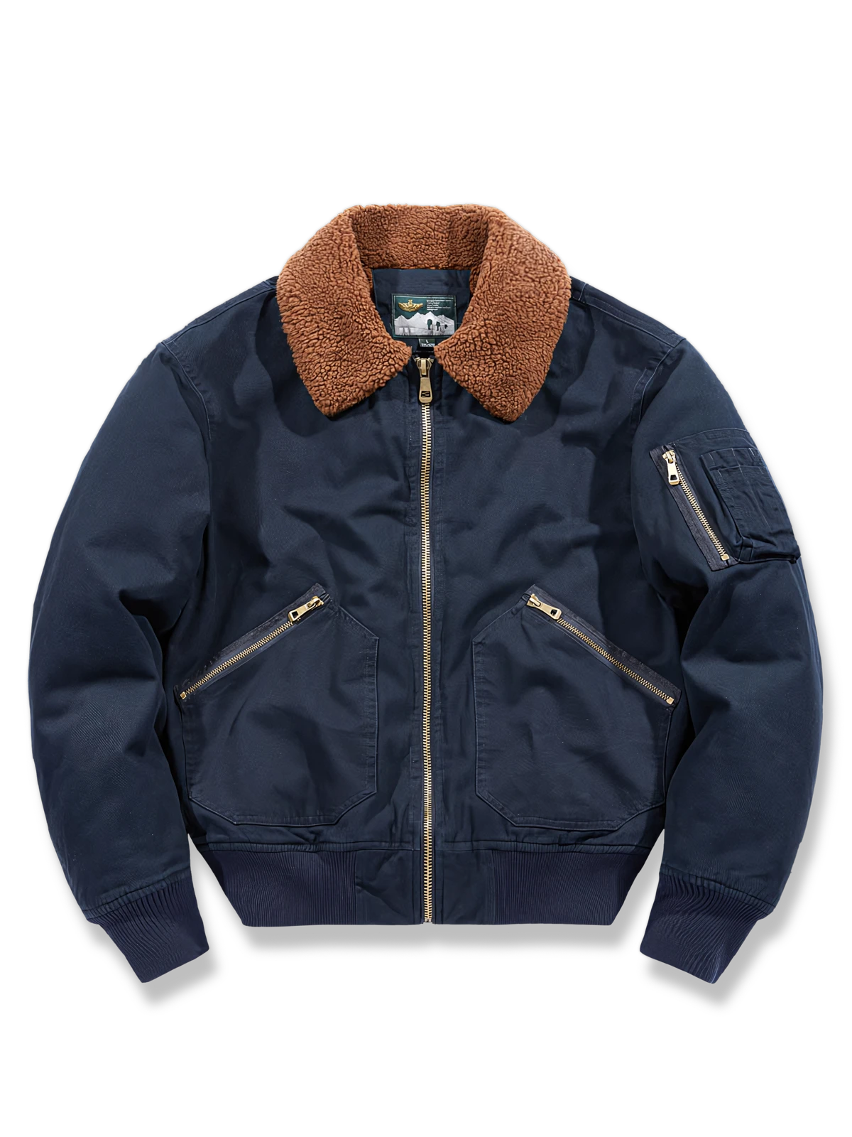 中綿入りフリース襟のパイロットアビエータージャケット。