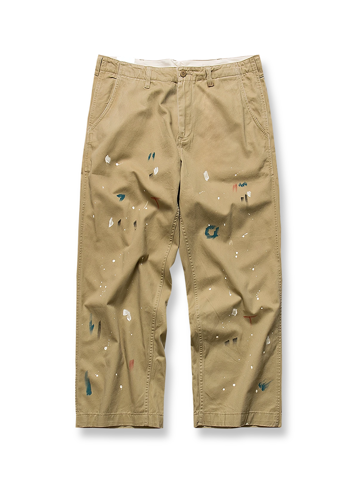 和風ヴィンテージ風ハンドペイントドット装飾のカジュアルパンツ。