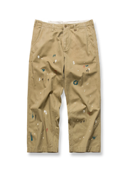 和風ヴィンテージ風ハンドペイントドット装飾のカジュアルパンツ。