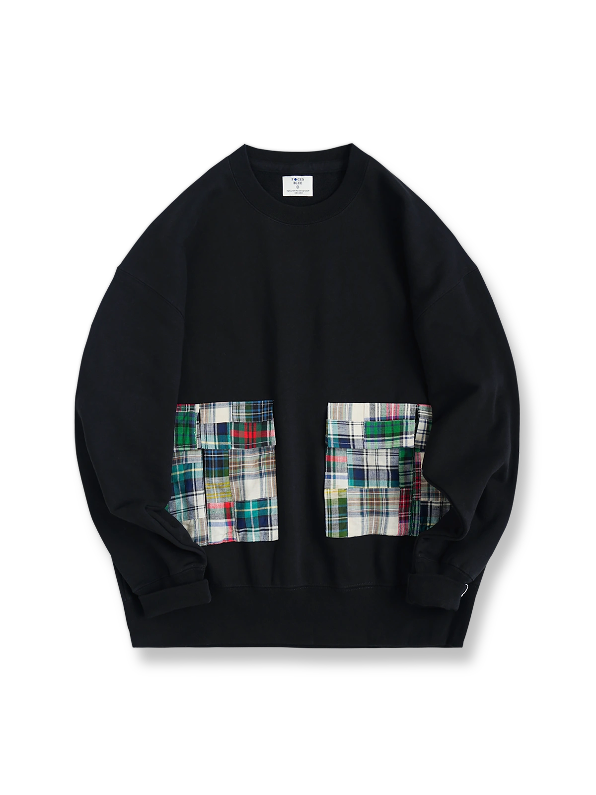 ペイズリーパッチワークとヒャクヤ布を組み合わせたインディゴ染めバンダナ柄の厚手スウェット