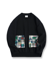 ペイズリーパッチワークとヒャクヤ布を組み合わせたインディゴ染めバンダナ柄の厚手スウェット