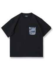 ペイズリー柄ポケットとウォッシュ加工が特徴のヴィンテージ風半袖Tシャツ